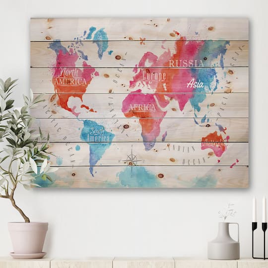 Designart - World Map In and Blue
